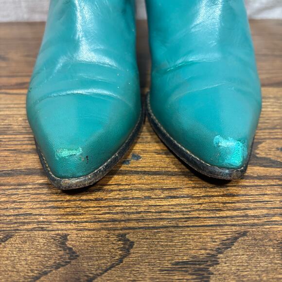 Vintage 70s Glacée Turquoise/Teal Leather Knee High Boots Boho Western Size 7N - Picture 8 of 15